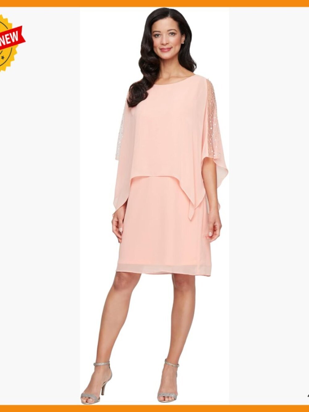 Short Chiffon Capelet Dress with Beaded Shoulder Detail Formal Occasion
